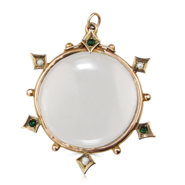 9ct Yellow Gold Antique Glass, Paste and Pearl Pendant / Locket