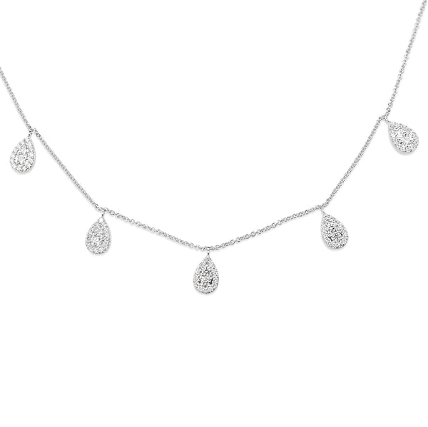 9ct White Gold Diamond Teardrop Cluster Necklace