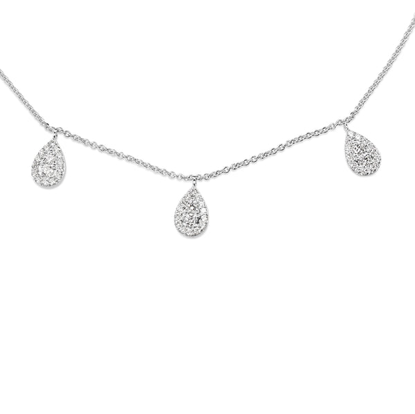 9ct White Gold Diamond Teardrop Cluster Necklace