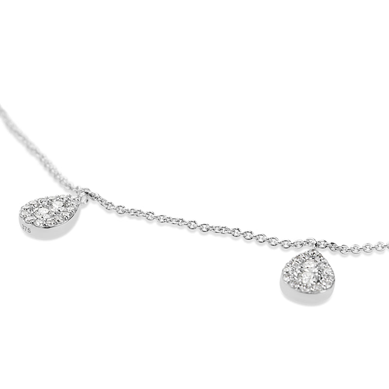 9ct White Gold Diamond Teardrop Cluster Necklace