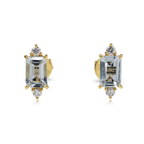 18ct Yellow Gold Aquamarine and Diamond Stud Earrings