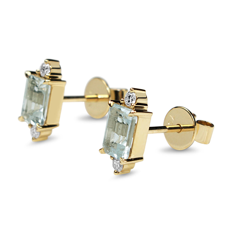 18ct Yellow Gold Aquamarine and Diamond Stud Earrings