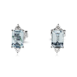 18ct White Gold Aquamarine and Diamond Stud Earrings