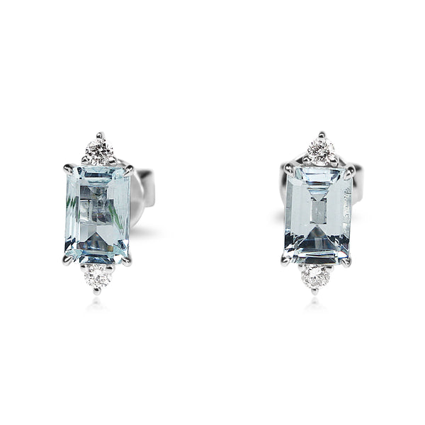 18ct White Gold Aquamarine and Diamond Stud Earrings