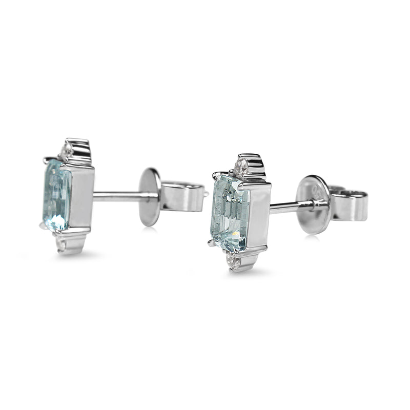 18ct White Gold Aquamarine and Diamond Stud Earrings