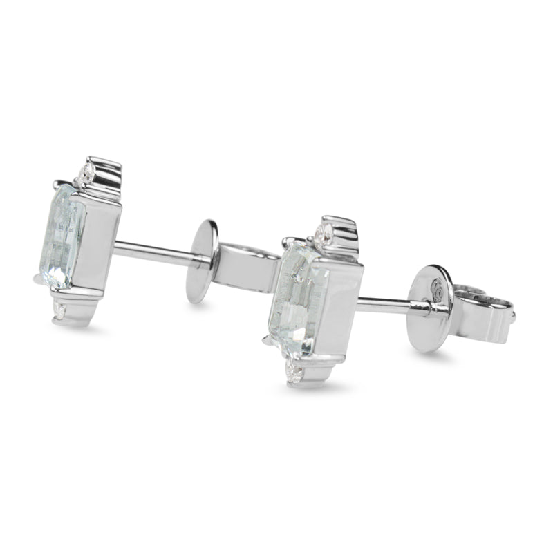 18ct White Gold Aquamarine and Diamond Stud Earrings