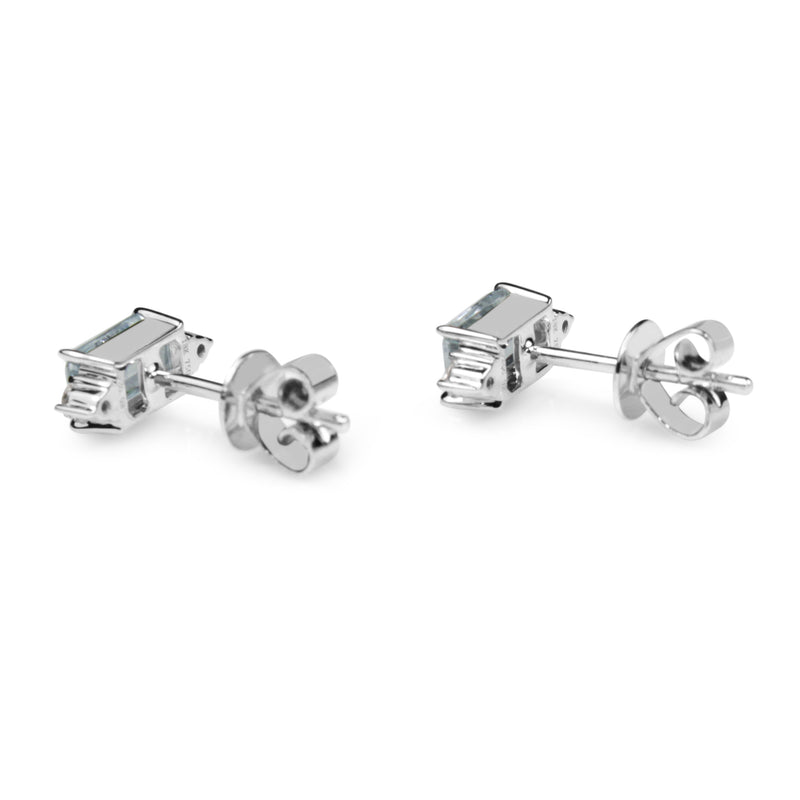 18ct White Gold Aquamarine and Diamond Stud Earrings