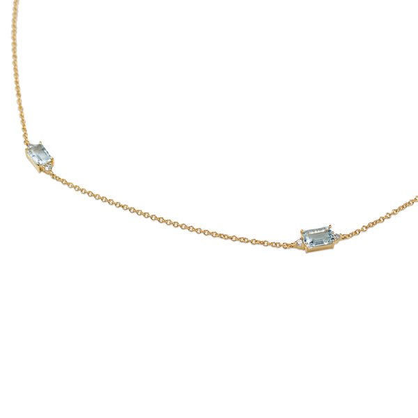 18ct Yellow Gold Aquamarine and Diamond Necklace