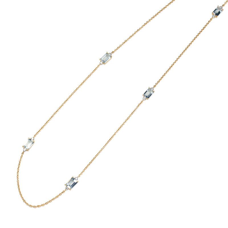 18ct Yellow Gold Aquamarine and Diamond Necklace