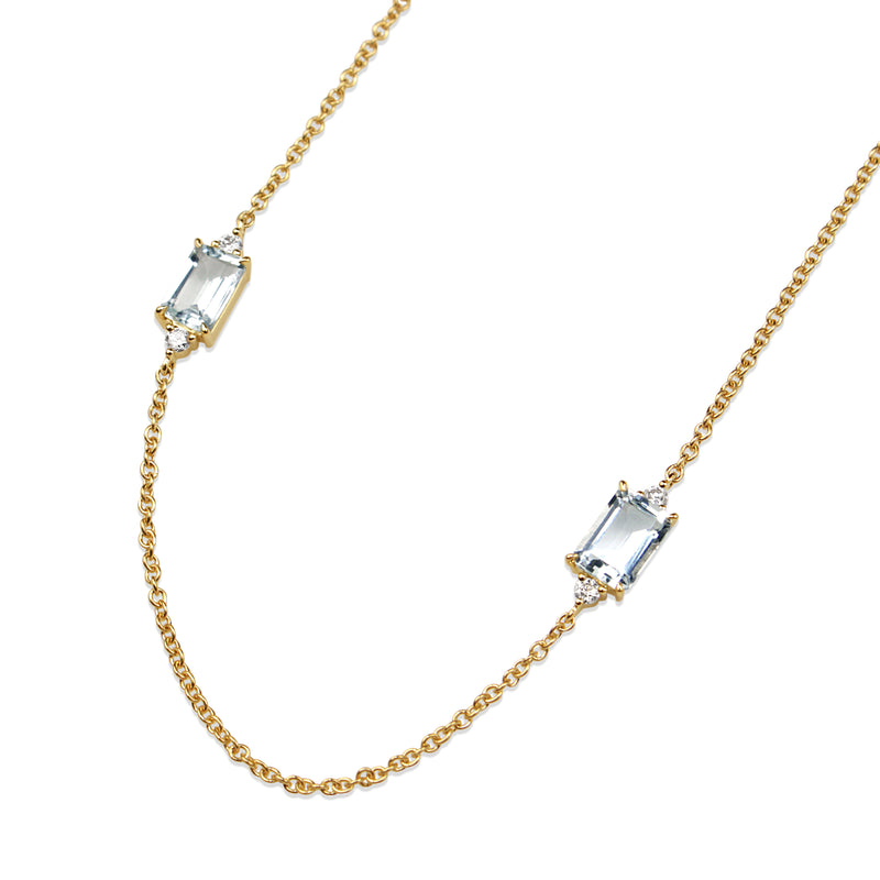 18ct Yellow Gold Aquamarine and Diamond Necklace