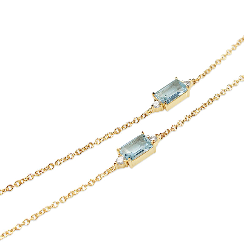 18ct Yellow Gold Aquamarine and Diamond Necklace