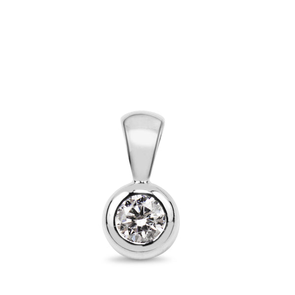 9ct White Gold Diamond Solitaire Bezel Pendant