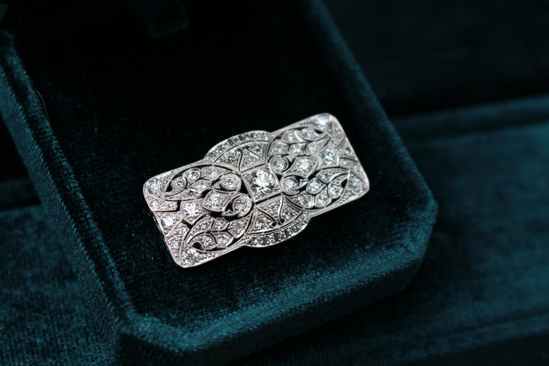 Platinum Art Deco Old Cut Diamond Brooch