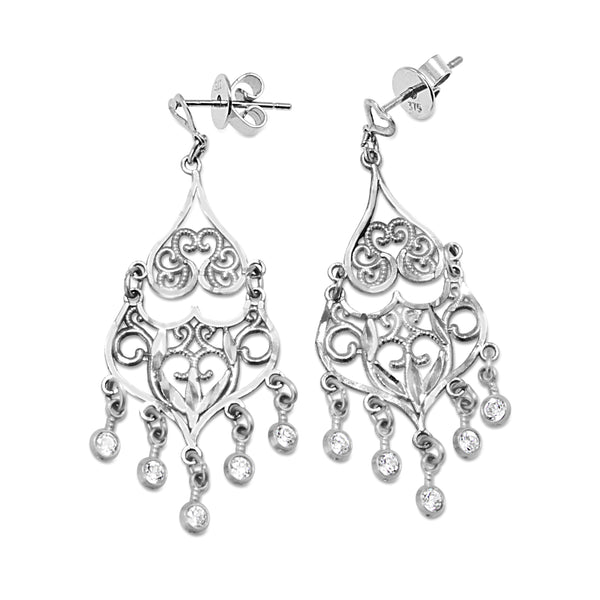 14ct White Gold Diamond Drop Chandelier Earrings