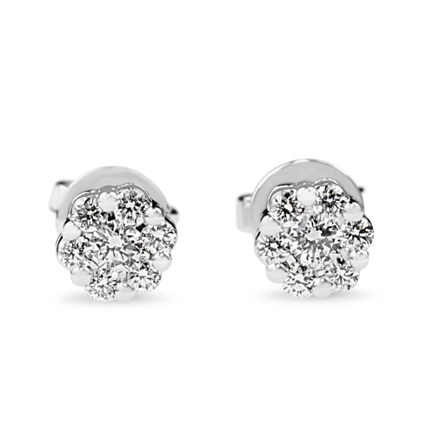 9ct White Gold Cluster Halo Diamond Stud Earrings