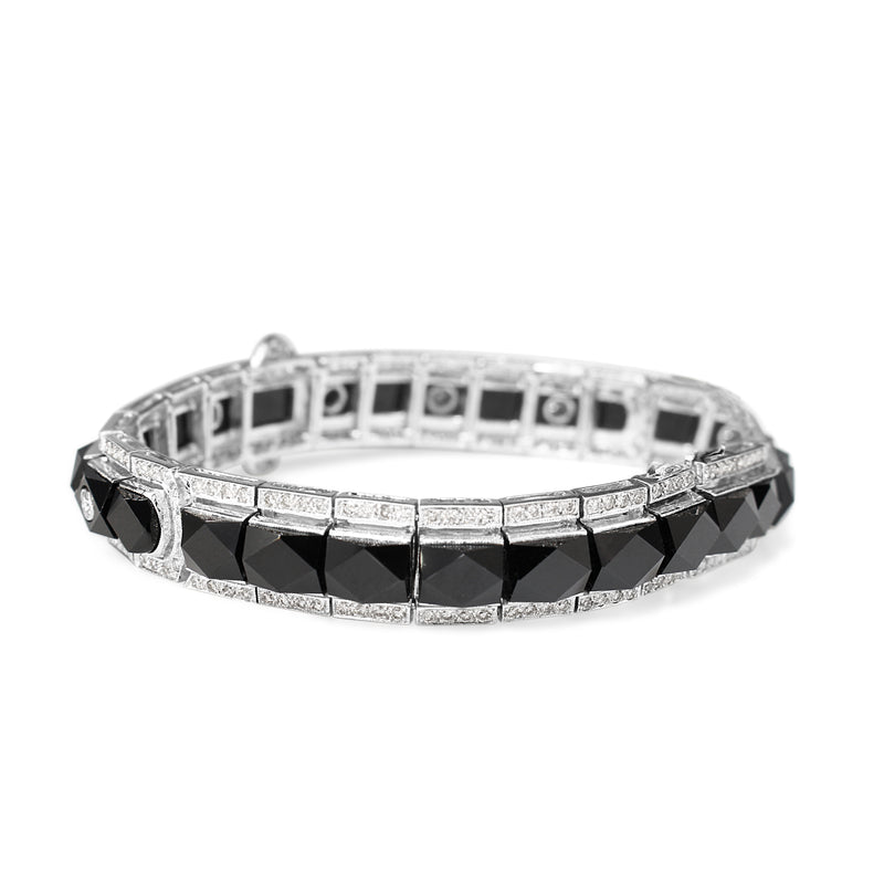 18ct White Gold Faceted Onyx and Diamond Buckle Bracelet