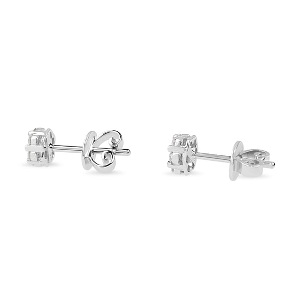 9ct White Gold Cluster Halo Diamond Stud Earrings
