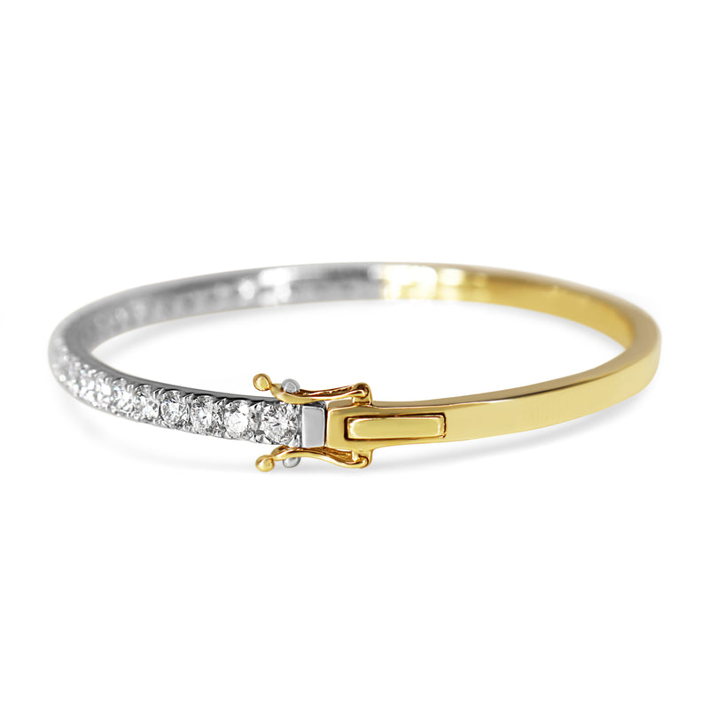 9ct Yellow and White Gold 3.05ct Hinged Diamond Bangle