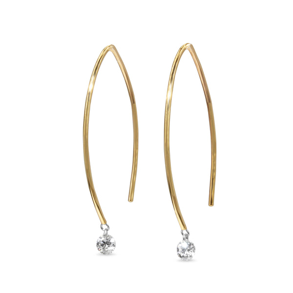 9ct Yellow Gold Open Hoop Floating Diamond Earrings