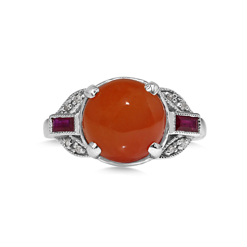 9ct White Gold Carnelian, Ruby and Diamond Art Deco Style Ring