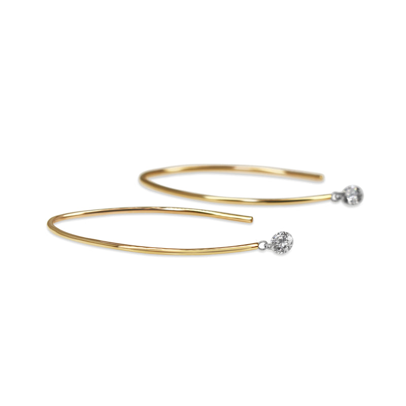 9ct Yellow Gold Open Hoop Floating Diamond Earrings