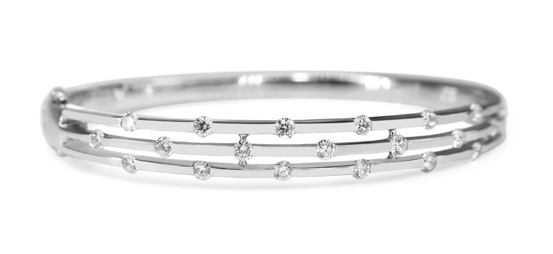 18ct White Gold Diamond 3 Row Bangle