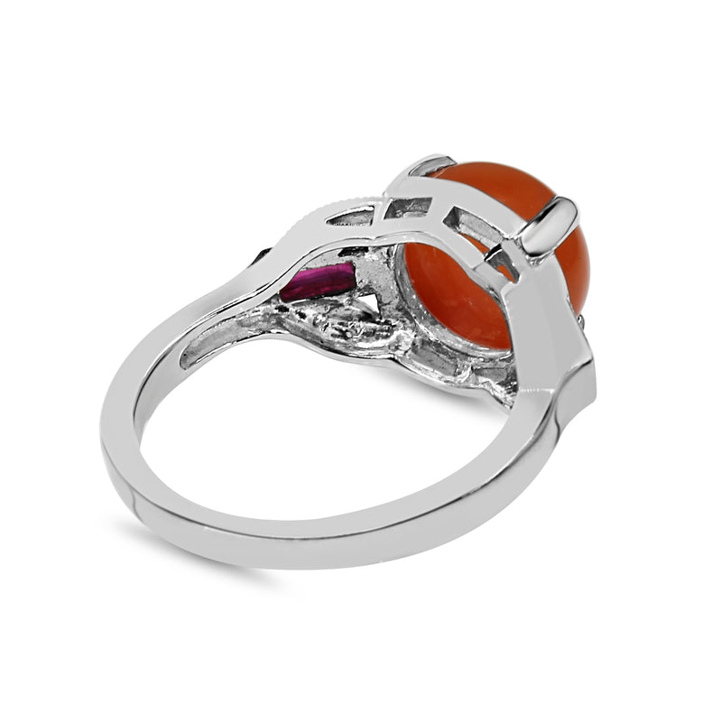 9ct White Gold Carnelian, Ruby and Diamond Art Deco Style Ring