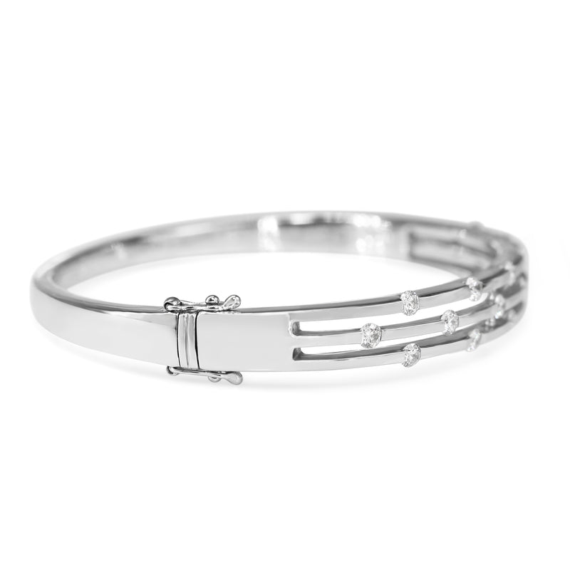 18ct White Gold Diamond 3 Row Bangle