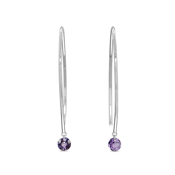 9ct White Gold Open Hoop Floating Purple Sapphire Earrings