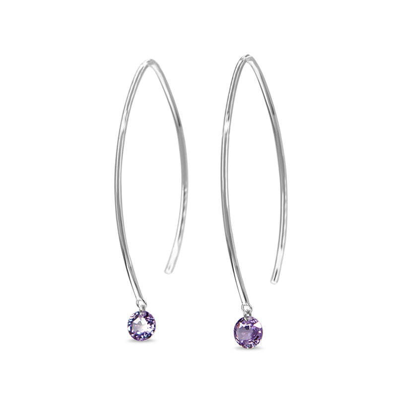 9ct White Gold Open Hoop Floating Purple Sapphire Earrings