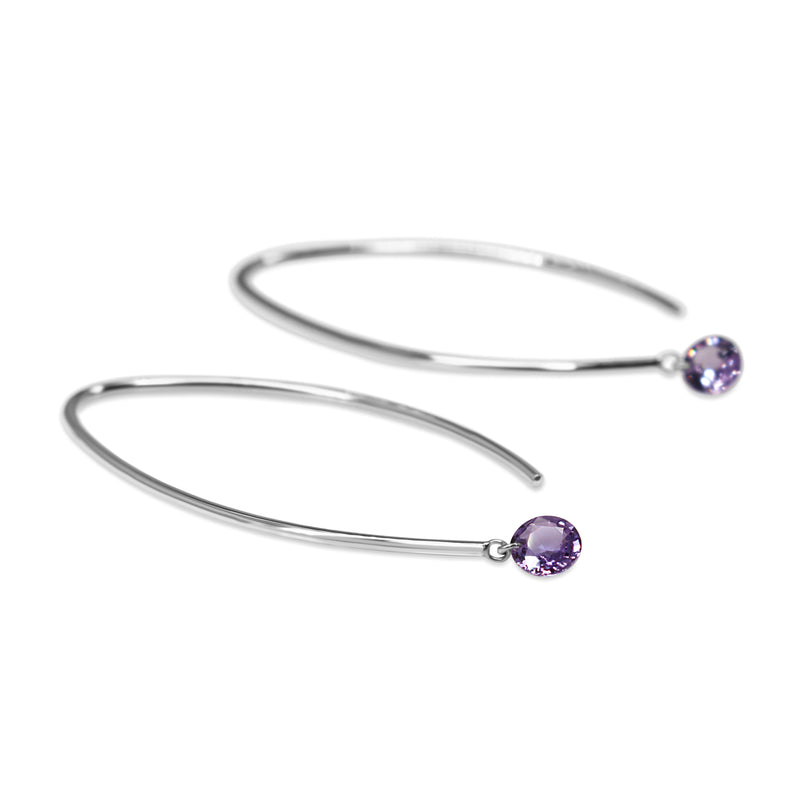9ct White Gold Open Hoop Floating Purple Sapphire Earrings