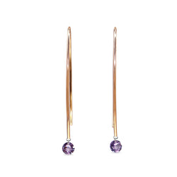 9ct Rose Gold Open Hoop Floating Purple Sapphire Earrings