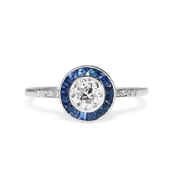 Platinum Art Deco Sapphire and Old Cut Diamond Ring
