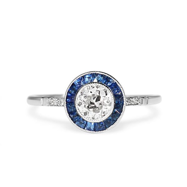 Platinum Art Deco Sapphire and Old Cut Diamond Ring