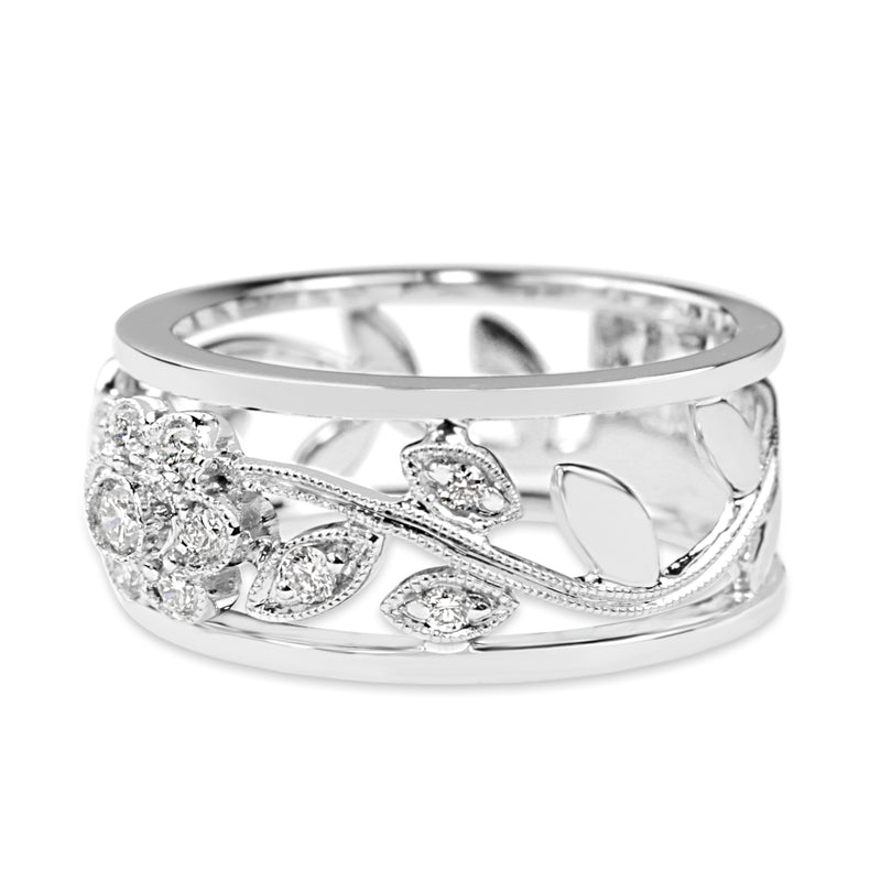 9ct White Gold Floral Diamond Band Ring