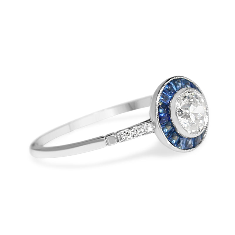 Platinum Art Deco Sapphire and Old Cut Diamond Ring