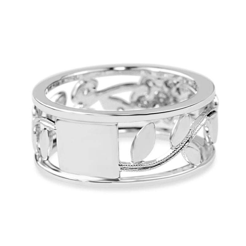 9ct White Gold Floral Diamond Band Ring