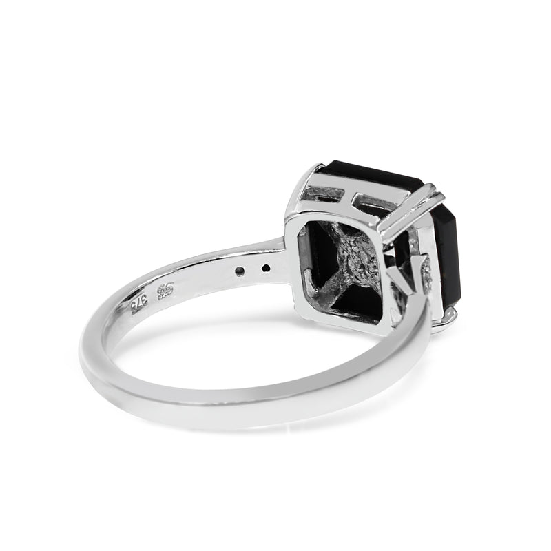 9ct White Gold Onyx and Diamond Halo Art Deco Style Ring