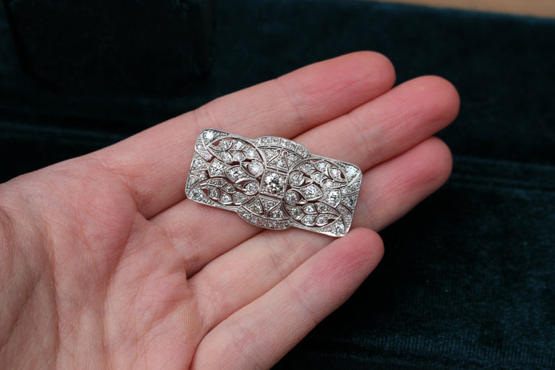 Platinum Art Deco Old Cut Diamond Brooch