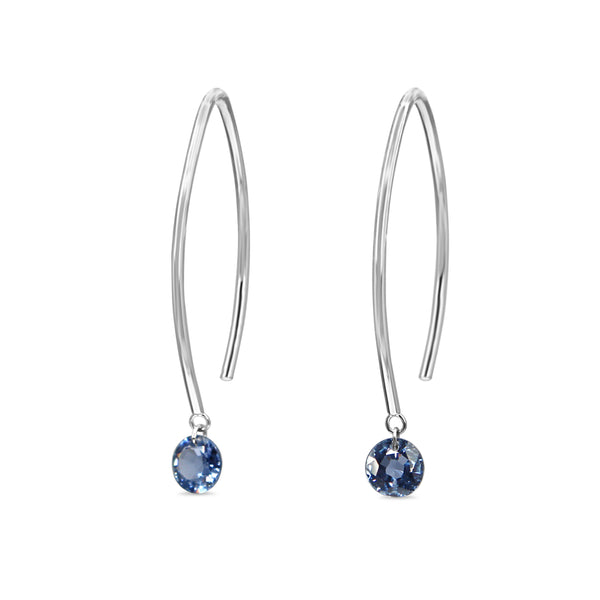 9ct White Gold Open Hoop Floating Sapphire Earrings