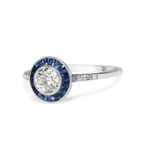 Platinum Art Deco Sapphire and Old Cut Diamond Ring