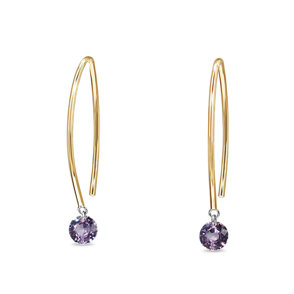 9ct Yellow Gold Open Hoop Floating Purple Sapphire Earrings