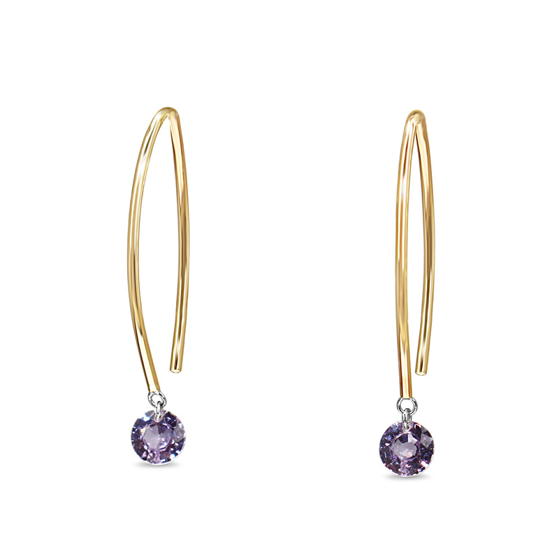 9ct Yellow Gold Open Hoop Floating Purple Sapphire Earrings