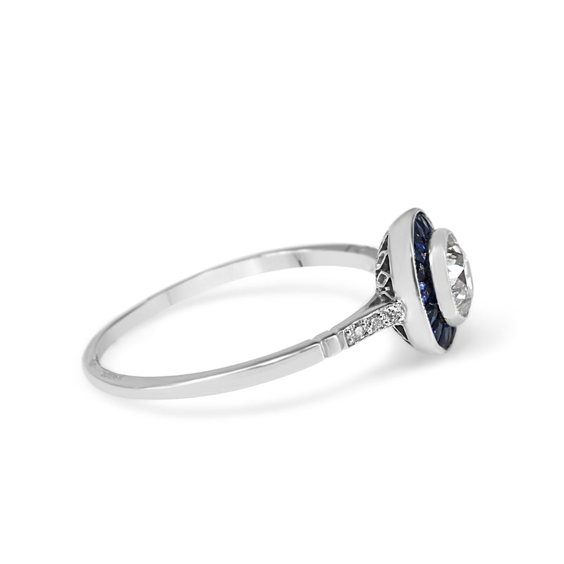 Platinum Art Deco Sapphire and Old Cut Diamond Ring