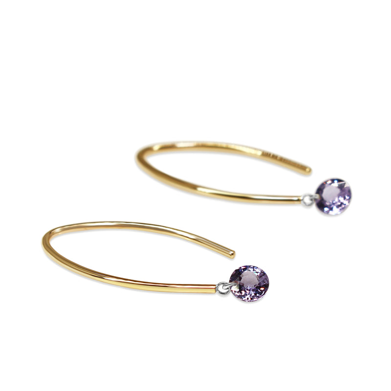 9ct Yellow Gold Open Hoop Floating Purple Sapphire Earrings