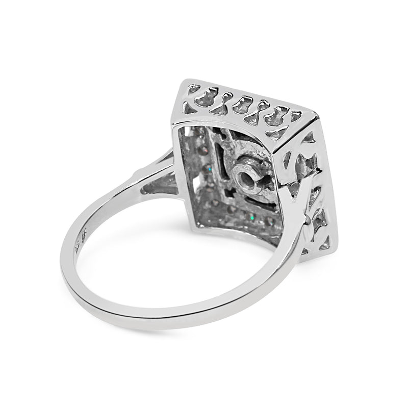 9ct White Gold Onyx and Diamond Square Halo Cluster Deco Style Ring