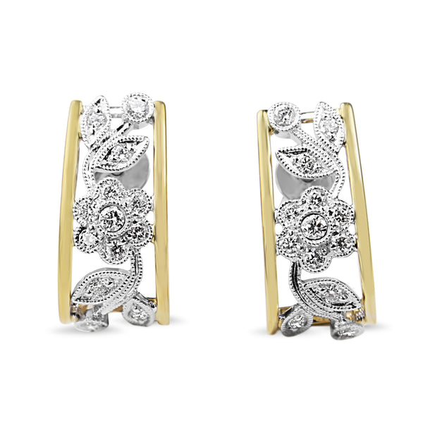 9ct Yellow and White Gold Diamond Floral Drop Earrings