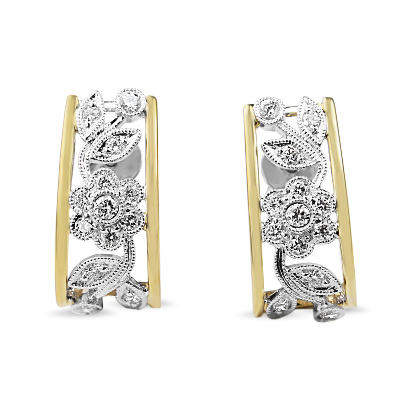 9ct Yellow and White Gold Diamond Floral Drop Earrings