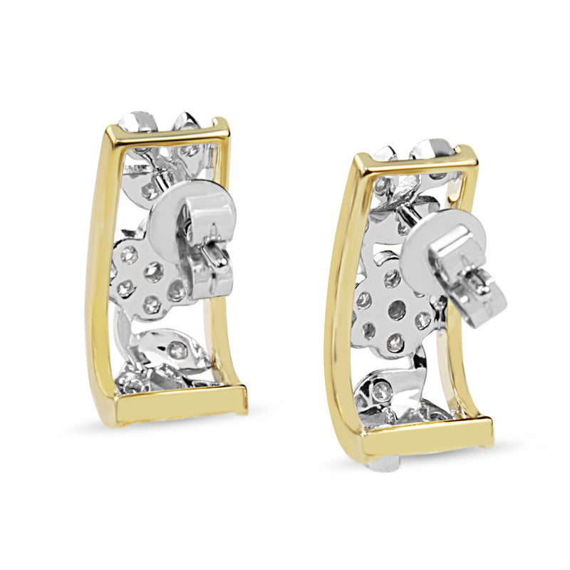 9ct Yellow and White Gold Diamond Floral Drop Earrings