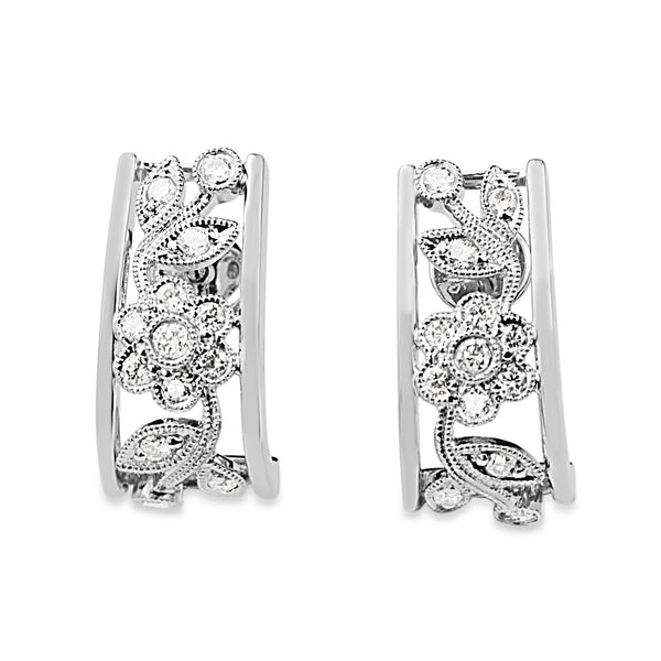 9CT White Gold Diamond Floral Drop Earrings